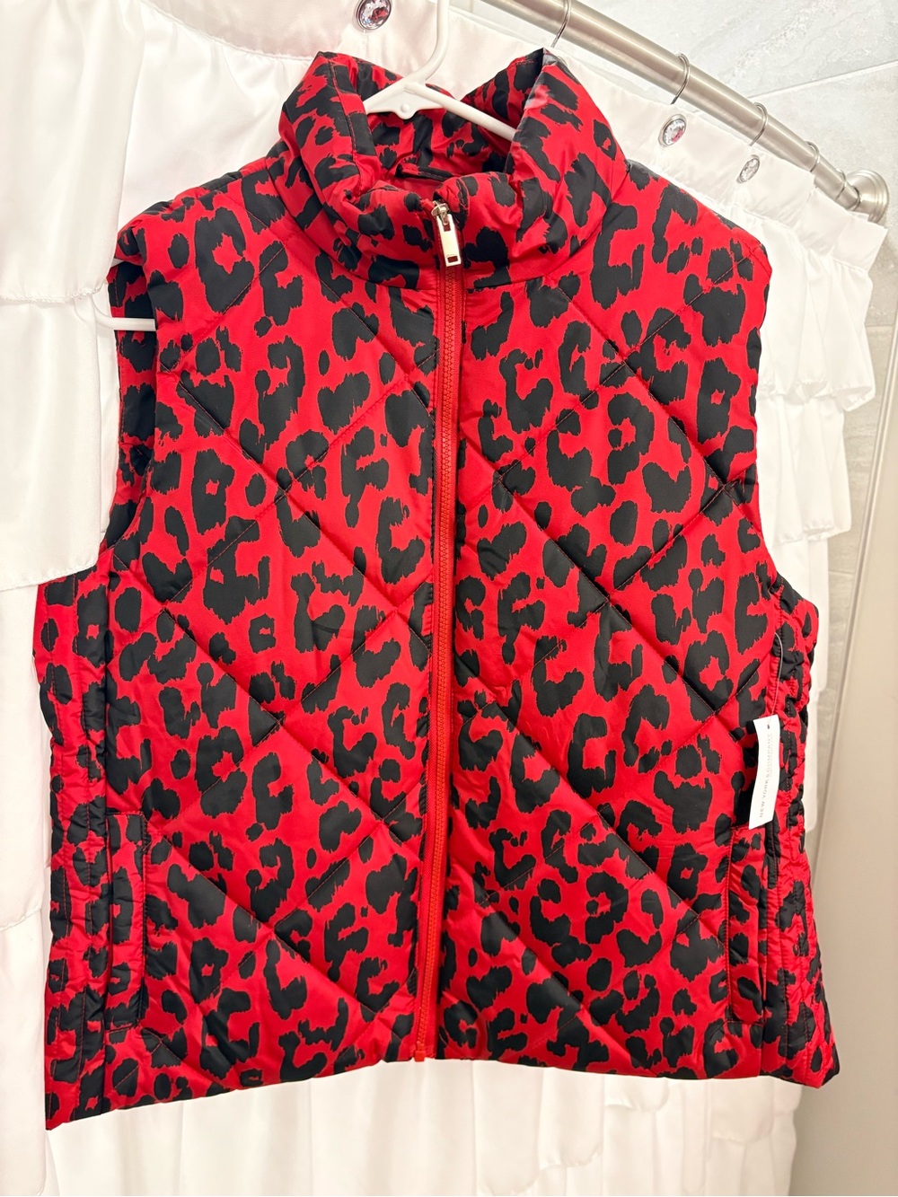 New York & Company Red and Black Leopard Quilted Vest